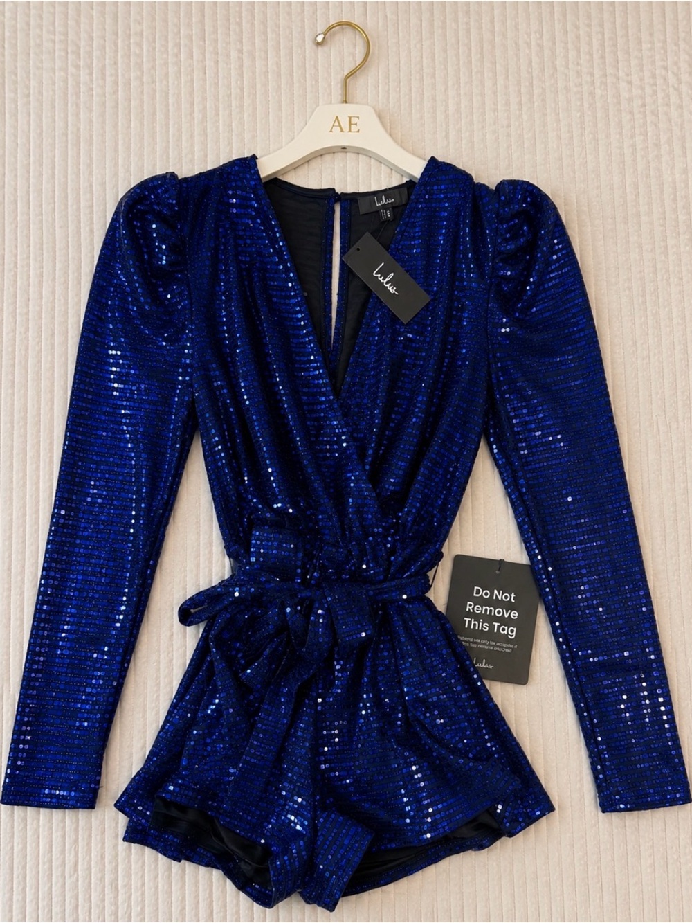Lulu's Sequin V-Neck Long Sleeve Romper